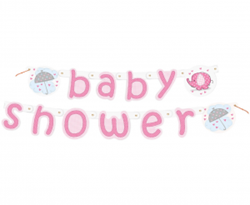 Różowy baner z napisem "baby shower"