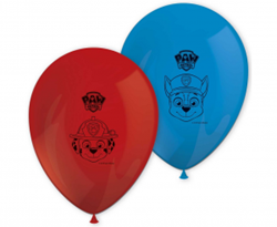 Czerwony i niebieski balony lateksowe z motywem Psiego Patrolu
