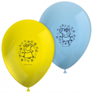 Żółty i niebieski balony lateksowe z świnką peppa