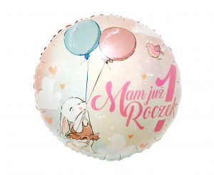 Różowy balon foliowy z napisem "Mam już roczek"