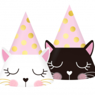 Czapeczki papierowe na urodziny z kotkami