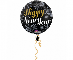 Okrągły balon foliowy z napisem "Happy New Year"