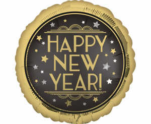 Okrągły balon foliowy z napisem "Happy New Year"