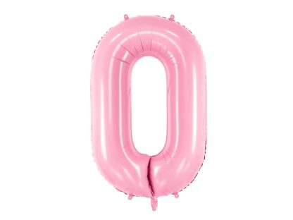 Różowy balon foliowy w kształcie cyfry 0