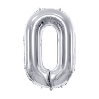 Srebrny balon foliowy w kształcie cyfry 0