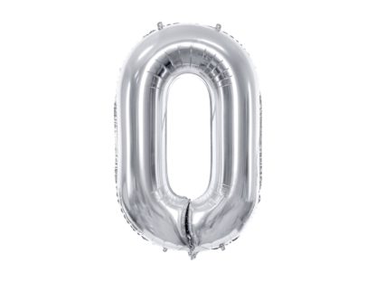 Srebrny balon foliowy w kształcie cyfry 0