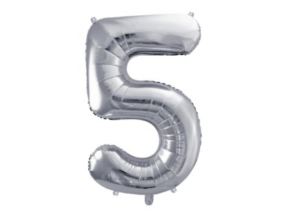 Srebrny balon foliowy w kształcie cyfry 5