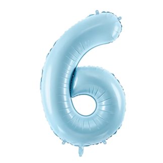 Niebieski balon foliowy w kształcie cyfry 6