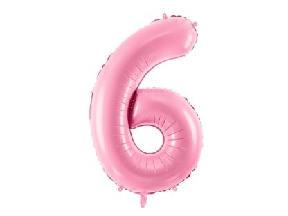 Różowy balon foliowy w kształcie cyfry 6