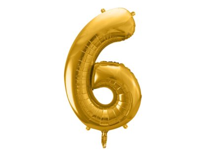 Złoty balon foliowy w kształcie cyfry 6
