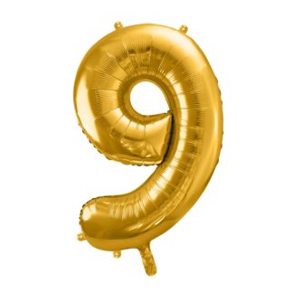Złoty balon foliowy w kształcie cyfry 9