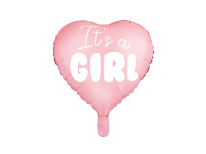 Różowy balon foliowy w kształcie serduszka z napisem "it's a girl"