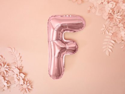 Różowe złoto balon foliowy w kształcie litery F