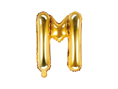 Złoty balon foliowy w kształcie litery M