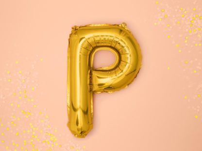 Złoty balon foliowy w kształcie litery P