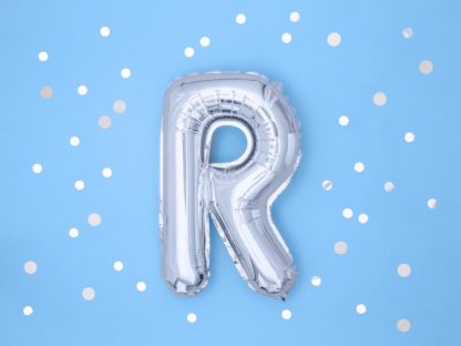 Srebrny balon foliowy w kształcie litery R