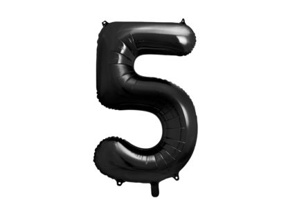 Czarny balon foliowy w kształcie cyfry 5