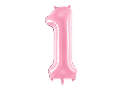 Różowy balon foliowy w kształcie cyfry 1