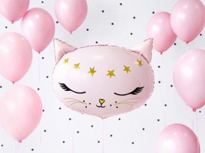 Różowe balony foliowe i balon w kształcie kotka
