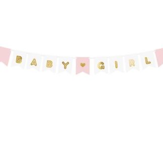 Różowy baner z napisem "baby girl"