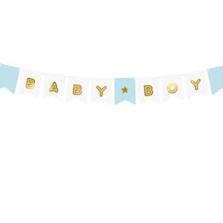 Niebieski baner z napisem "baby boy"