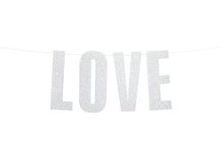 Srebrny baner z napisem "Love"