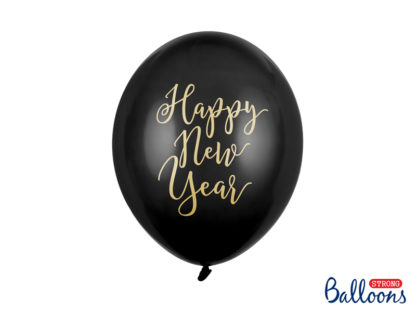 Czarny balon lateksowy z napisem "Happy New Year"