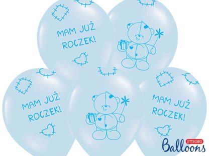 Zestaw niebieskich balonów lateksowych na pierwsze urodziny