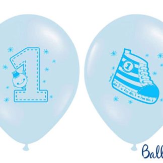 Niebieski balon z rysunkami na pierwsze urodziny