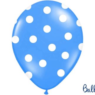 Niebieski balon lateksowy w białe kropki