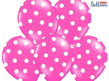 Zestaw różowych balonów lateksowych w białe kropki