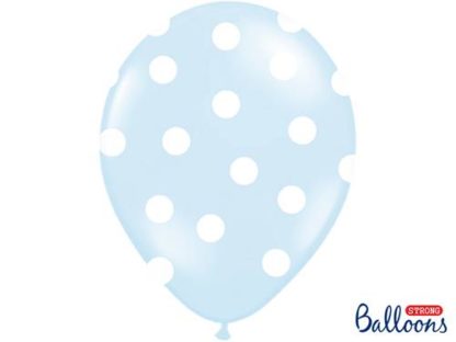 Błękitny balon lateksowy z białymi kropkami