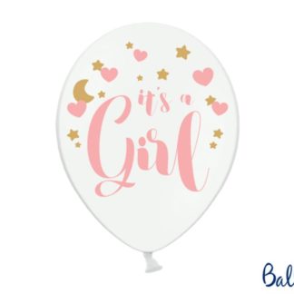 Biały balon lateksowy z napisem "it's a girl"