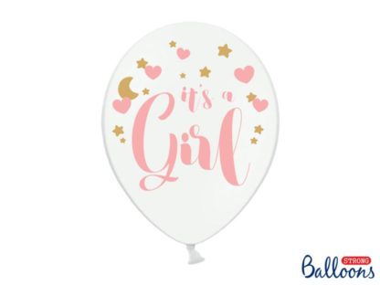 Biały balon lateksowy z napisem "it's a girl"