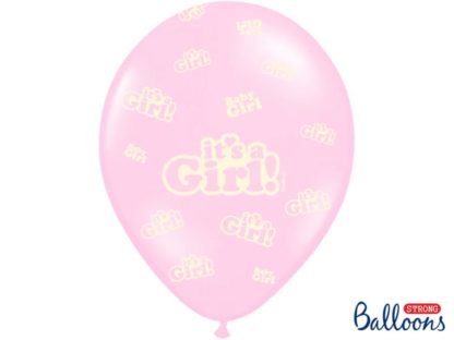 Różowy balon lateksowy z napisem "it's a girl"