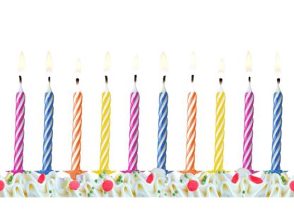 Świeczki urodzinowe na tort w kolorowe paski