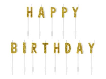 Świeczki urodzinowe w kształcie literek "happy birthday"