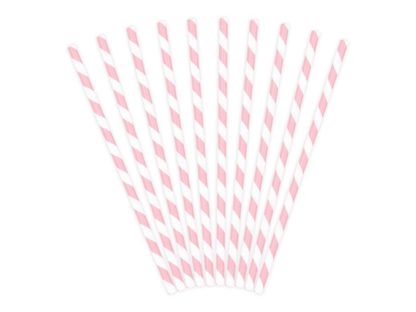 Zestaw słomek papierowych w biało-różowe paski