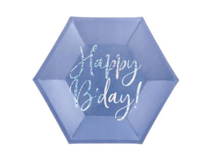 Granatowy talerzyk z napisem "happy birthday"