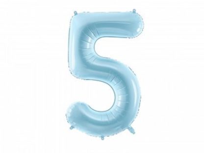 Niebieski balon foliowy w kształcie cyfry 5
