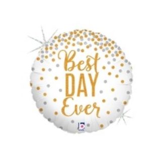 Biały balon foliowy z napisem "best day ever"