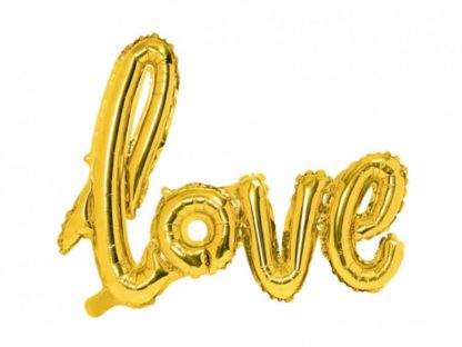 Złoty balon w kształcie napisu "love"