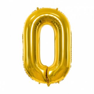 Złoty balon foliowy w kształcie cyfry 0