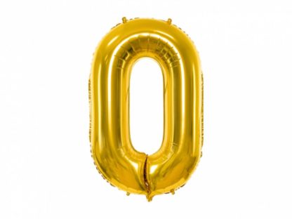 Złoty balon foliowy w kształcie cyfry 0