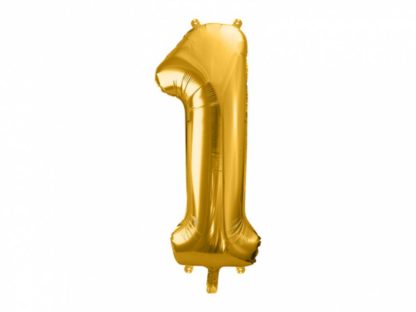 Złoty balon foliowy w kształcie cyfry 1