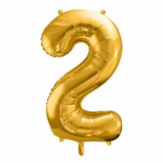 Złoty balon foliowy w kształcie cyfry 2