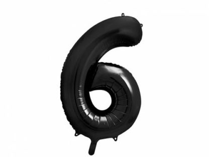 Czarny balon foliowy w kształcie cyfry 6
