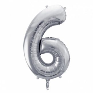Srebrny balon foliowy w kształcie cyfry 6
