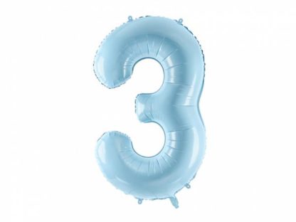 Niebieski balon foliowy w kształcie cyfry 3