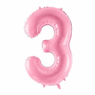 Różowy balon foliowy w kształcie cyfry 3